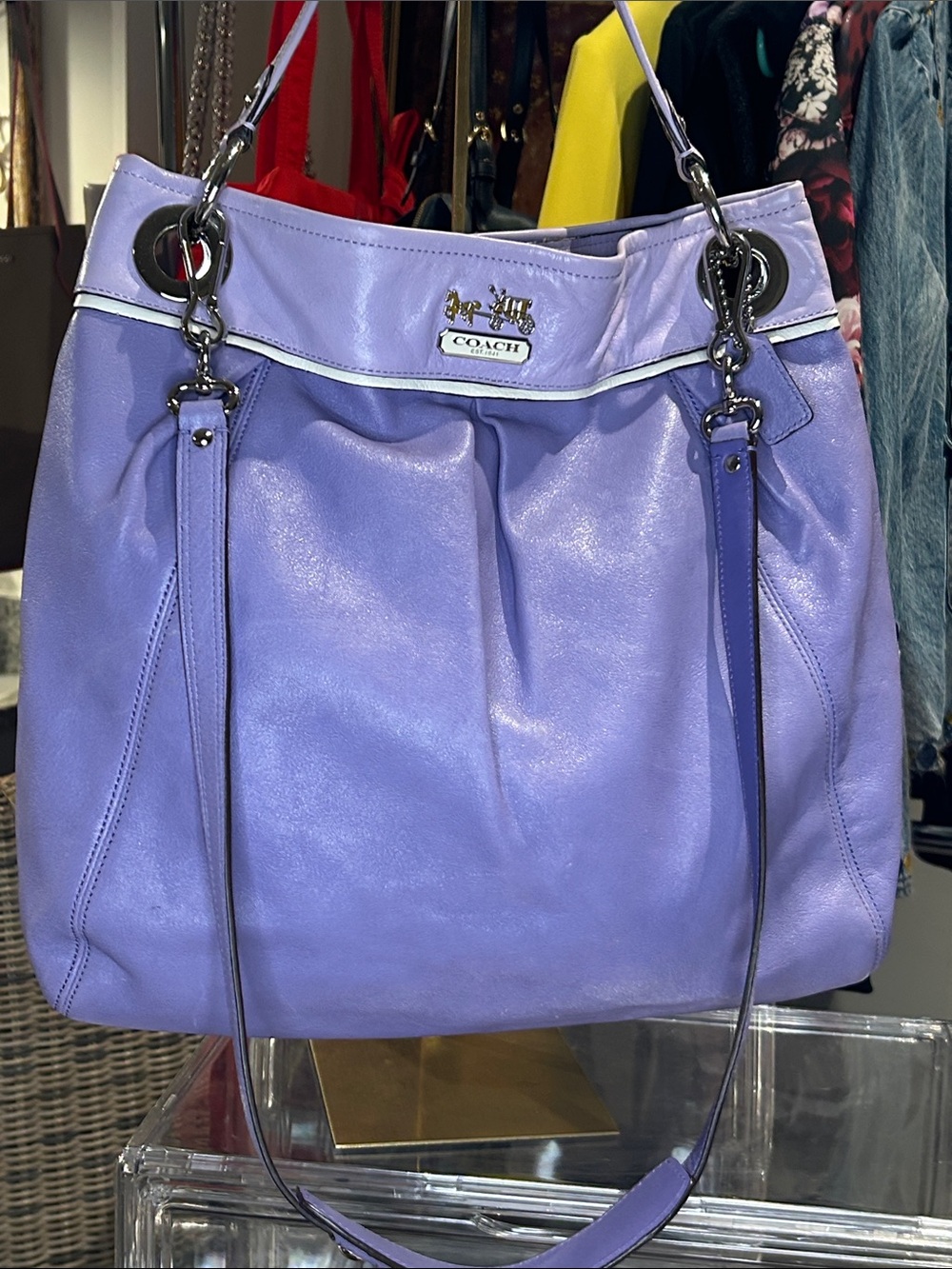 Coach Lavender Madison Spectator Hippie Hobo with Silver Hardware 16”x 14.5” EUC